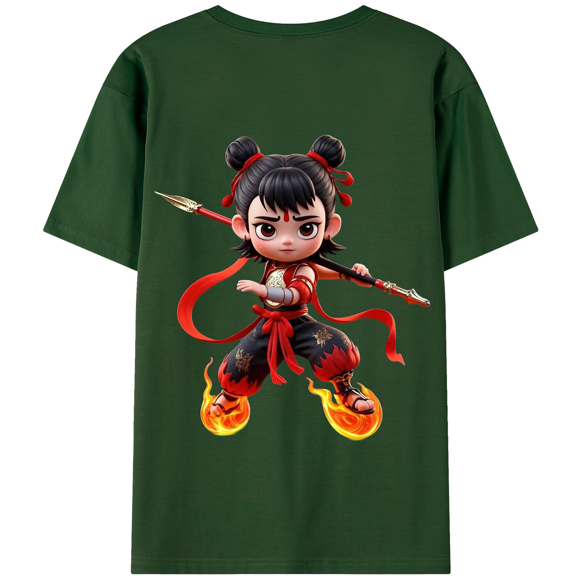 （画像用） Ne Zha 2 ナタ 魔童の大暴れ 綿100％半袖Tシャツ（背面プリント）